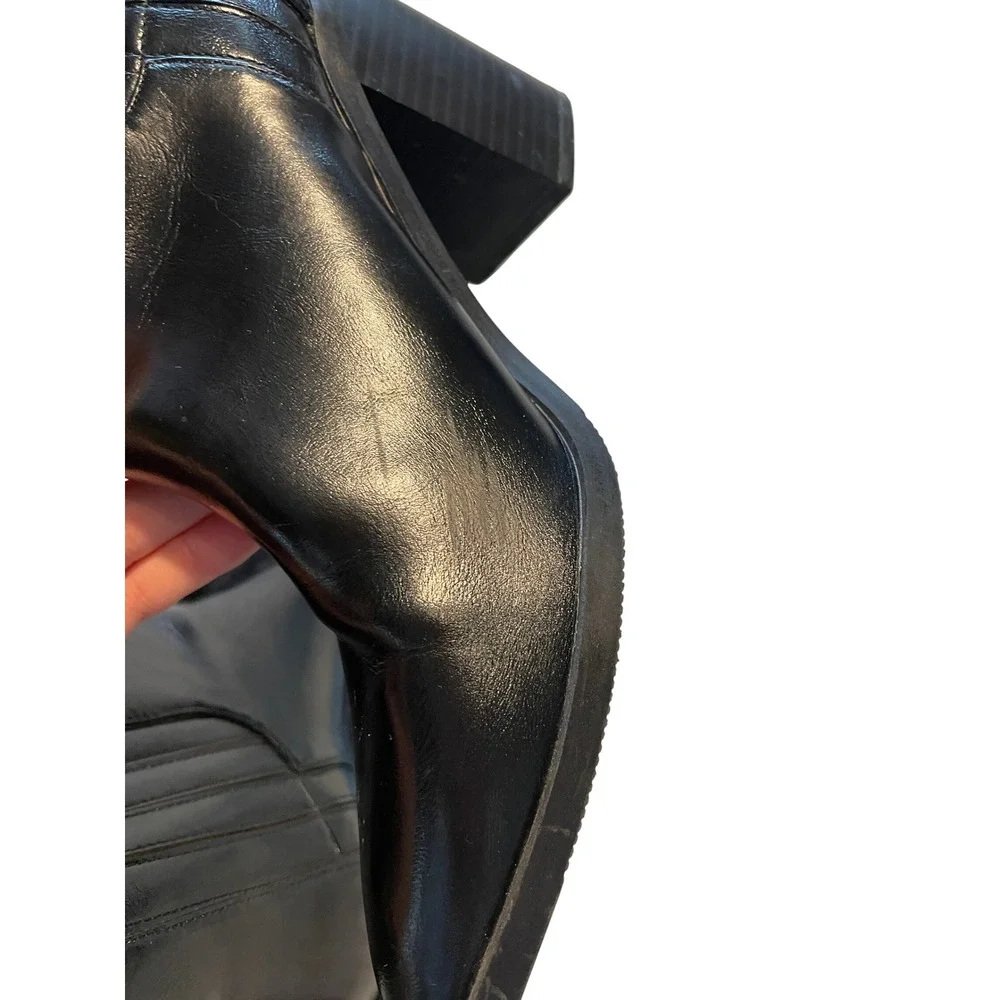 Black Pointed Toe Block Heel Ankle Boots Womens Size 8 Western Booties